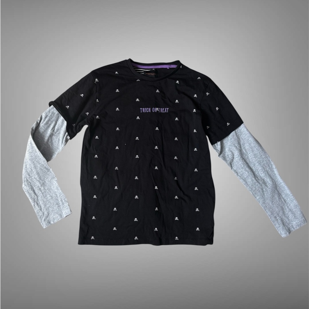 Denim & Flower Black and Gray Long Sleeve Tee